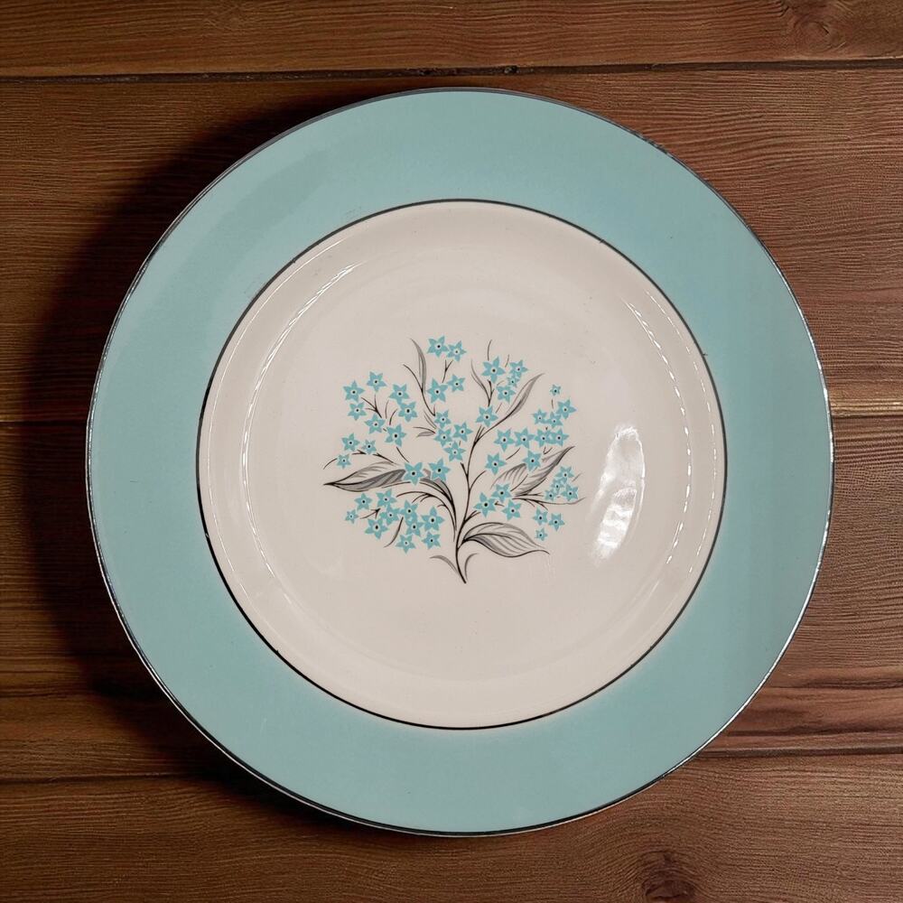 Sevron Powder Blue Lace 8 1/4” Rim Soup Bowl Platinum Silver Trim 1950's